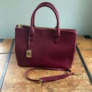 Lauren Ralph Lauren Burgundy Newbury Double Zip Satchel